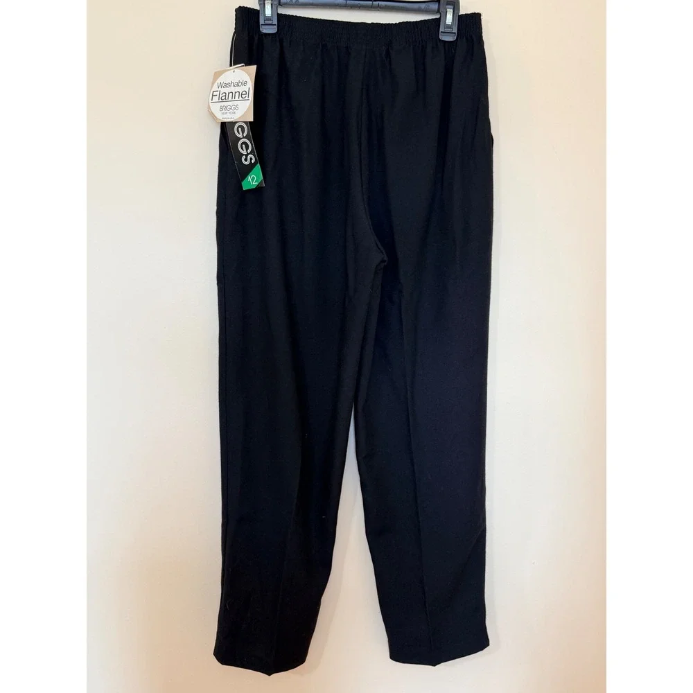 Briggs New York Washable Flannel Pants Black Elastic Waist Trousers 12 807-611